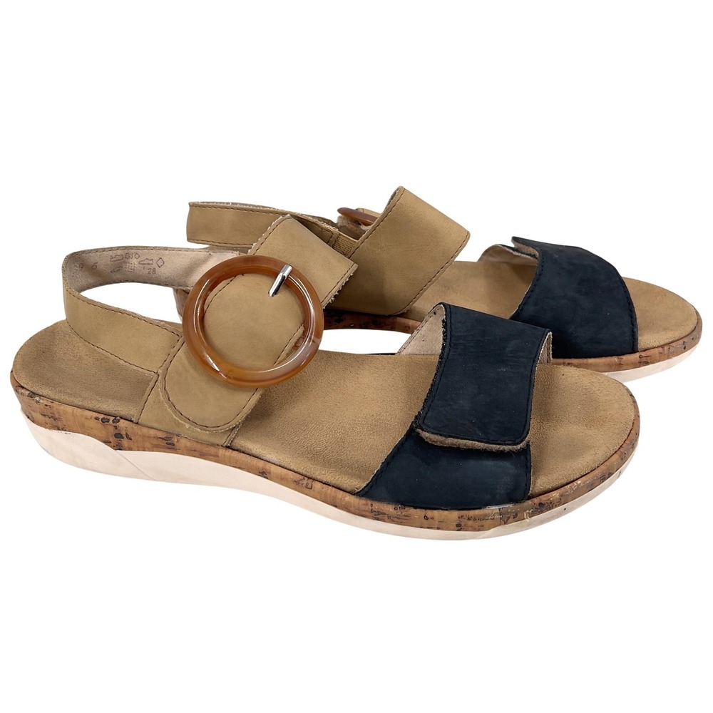 Remonte Womens 9 Sandals Tan Black Tortoiseshell Buckle Platform Comfort